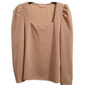 Elegant Brand Mor, Square Neck CottageCore Tan Women's Blouse Puff Sleves Spark